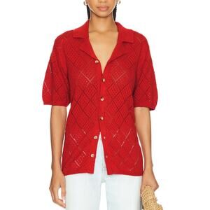 Wao Open Knit Orange Camp Shirt Size M